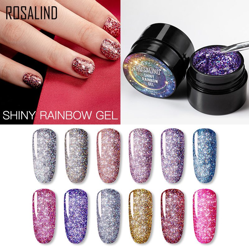 ROSALIND Hybrid Varnishes Gel Nail Polish Top Base Coat Nail Art Glitter Semi Permanent Perlu Lampu Soak Off UV Nail Gel