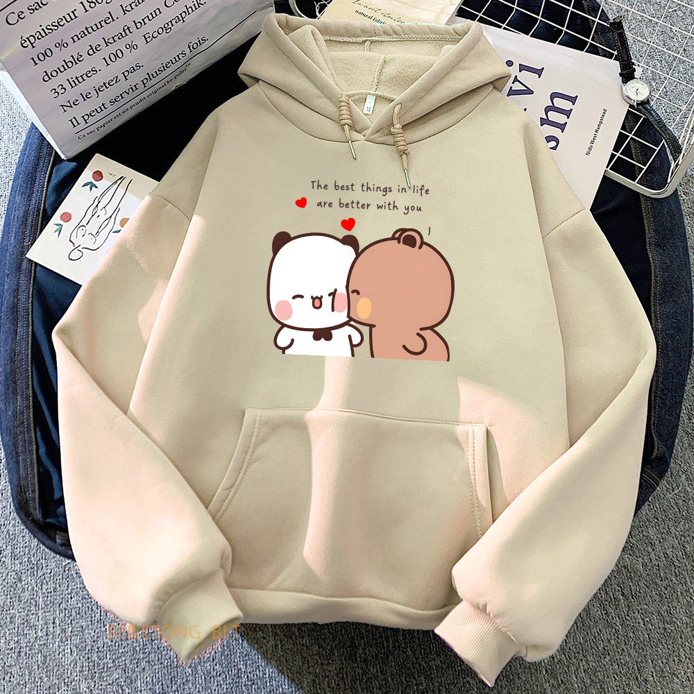 Panda Bear Bubu Dudu Love Heart sudaderas mujeres/hombres ropa Casual manga larga Kawaii estampado jerseys para invierno polar