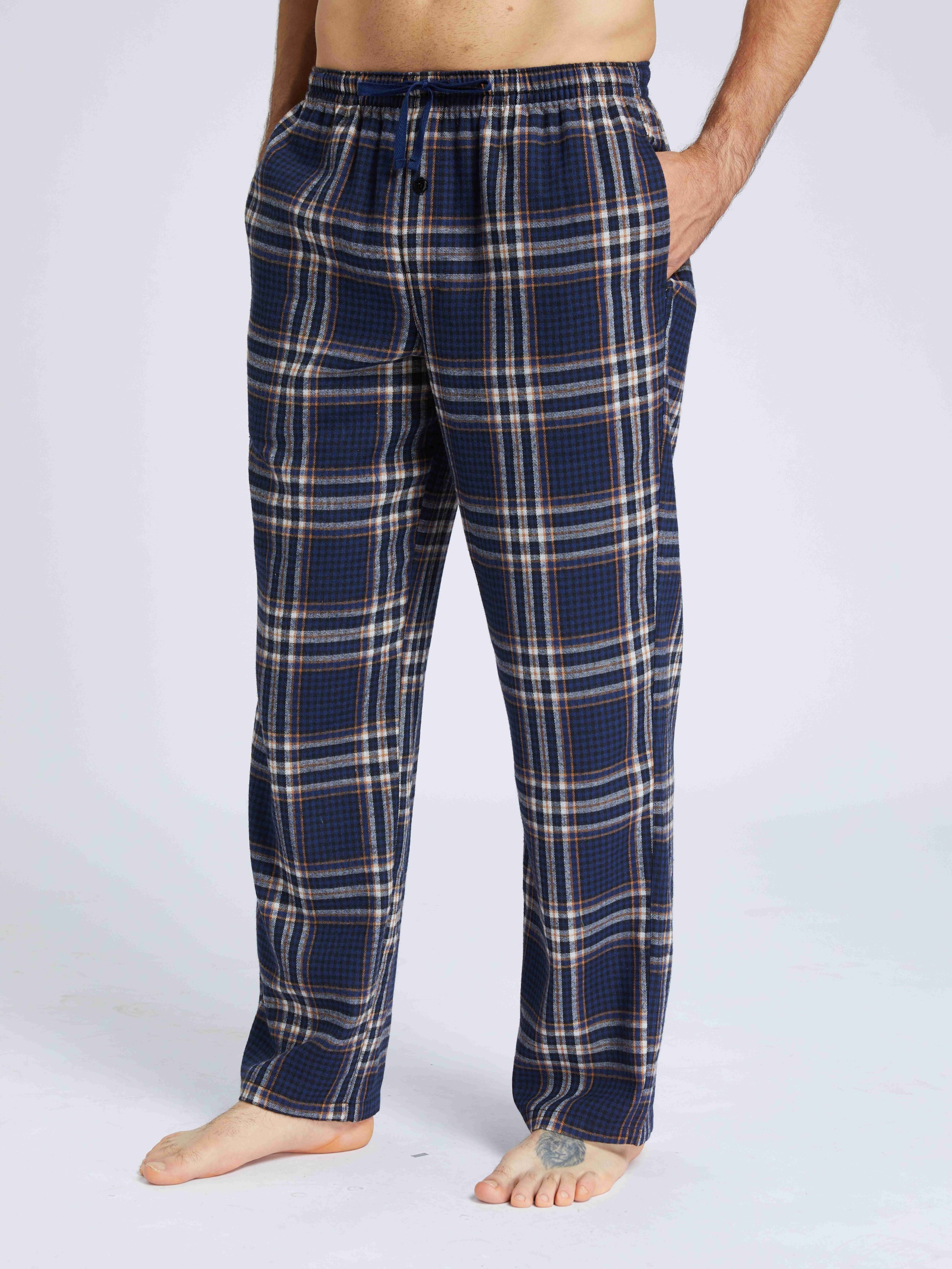 Men's Autumn/Winter Pajama Pants Flannel Plaid Casual Comfy with Pocket Stretchy Elastic Waistband Mans Pajamas Bottoms