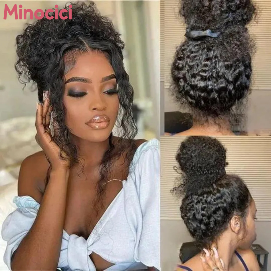 Peluca de Cabello Humano Rizado 360 Full Lace con Ondas Profundas, Densidad 250, Pre-Desplumada, Brasileña, con Cordón Invisible y Encaje Frontal HD 360