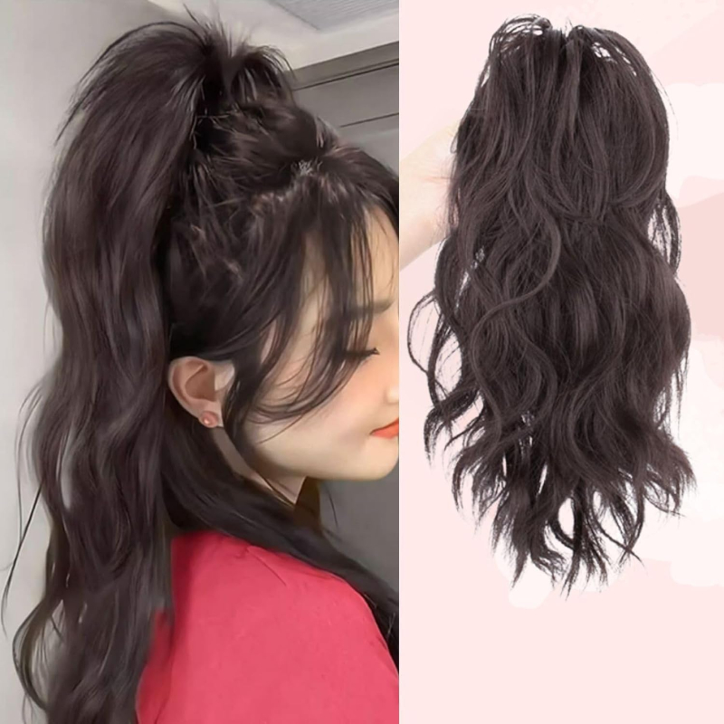 ファッション高ロング波状噴水ポニーテールエクステンション合成クリップポニーテールヘアピース女性のための日常使用着用簡単