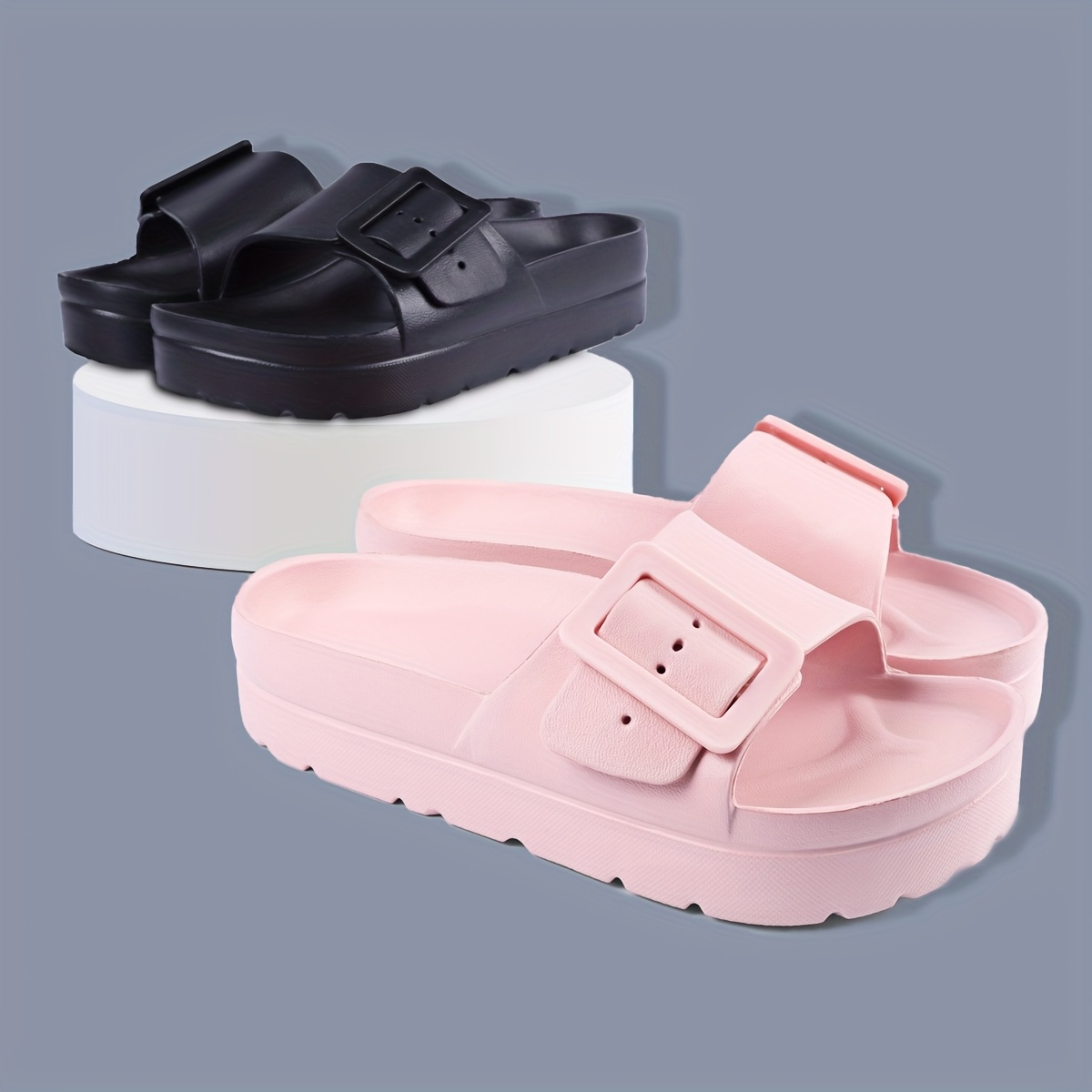 Sandal Hak Tebal Rumah Kasual Slip-On Gesper Dapat Disesuaikan Modis Wanita Alas Kaki Nyaman Gaya Baru