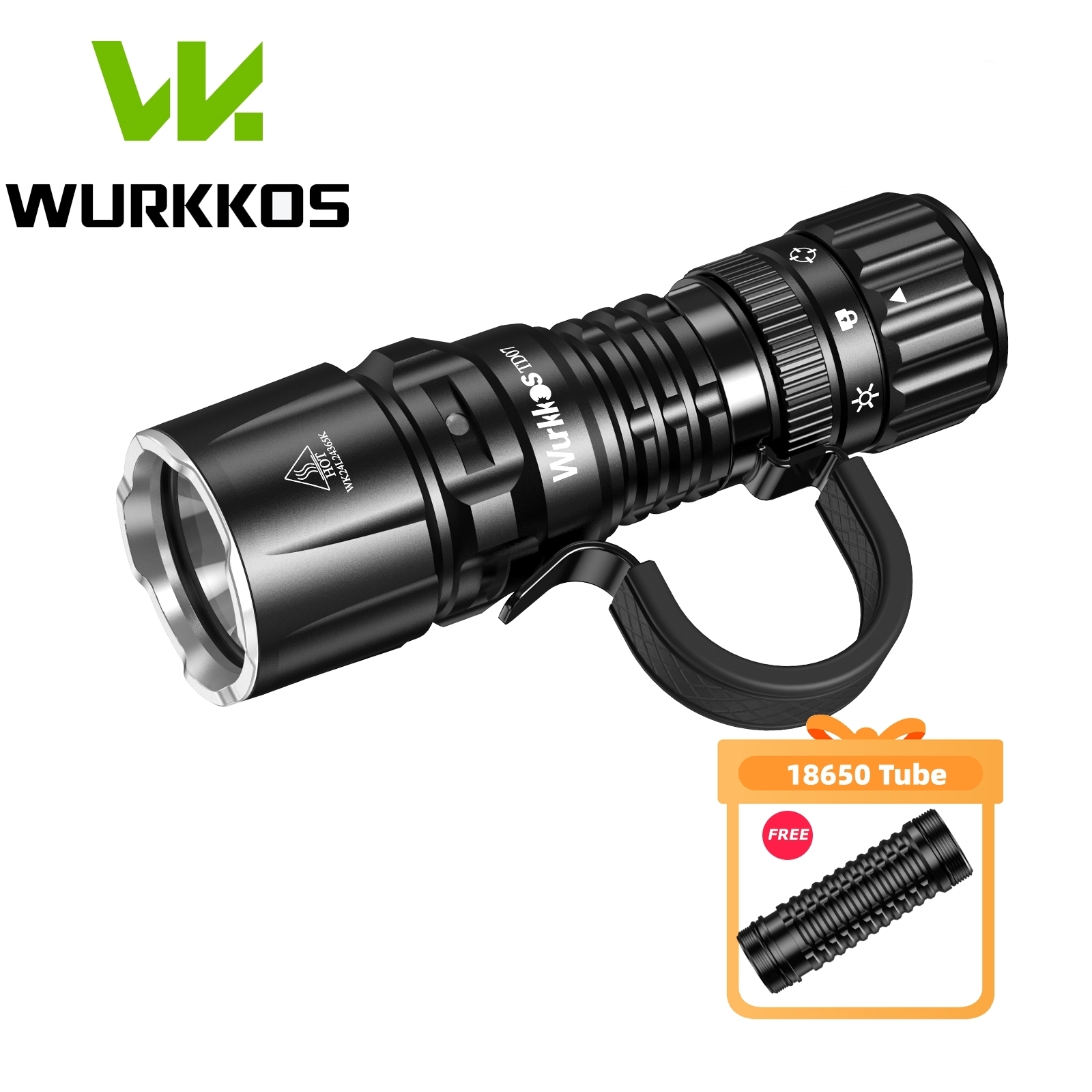 Wurkkos TD07 18350 Tactical Flashlight 1300LM 479M Long Range Rechargeable Lamp IP68 Mini Torch with Finger Ring Dual Switches