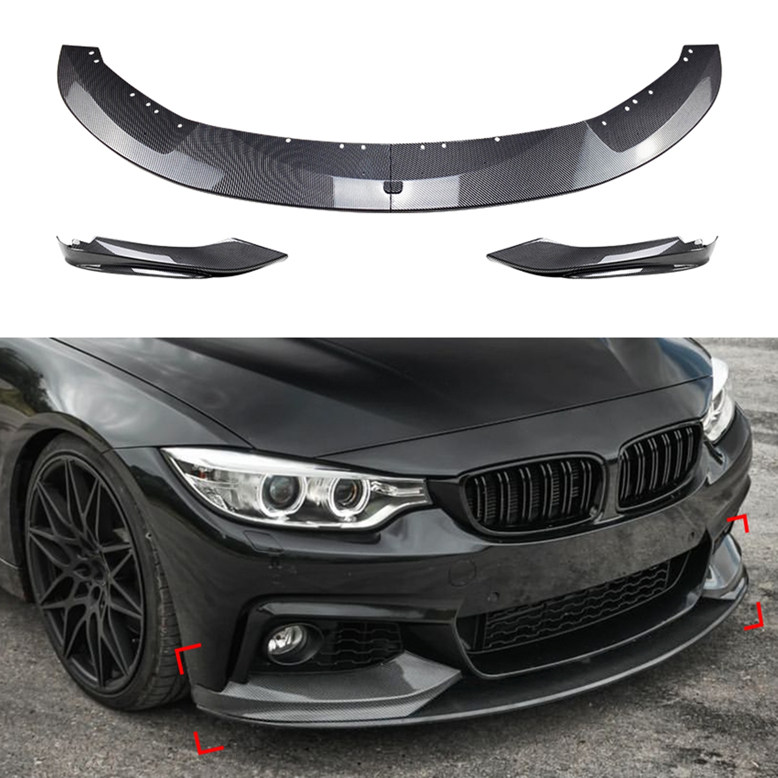 Bumper depan mobil, untuk BMW 4 Series F32 F33 F36 435i M Sport 2014-2020 Bumper depan Spoiler bibir serat karbon terlihat sisi bawah penutup Bilah Splitter