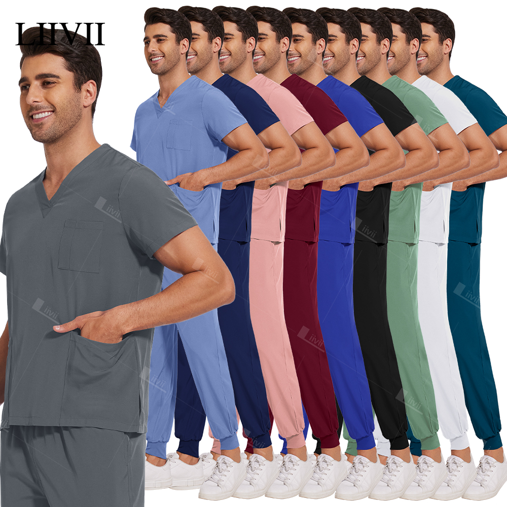 Novo leve anti-rugas uniforme cirúrgico mulher homem enfermeira médica esfrega conjunto macio respirável jogger enfermagem clínica workwear