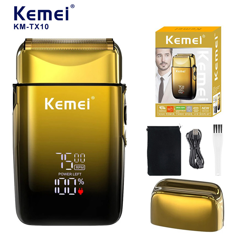 Kemei KM-TX10 carregamento usb barbeador elétrico para homens recarregável cabeça careca navalha aparador de barba máquina de barbear