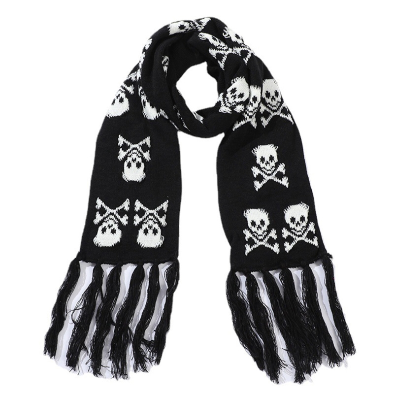 Unisex Schädel-knochen Schal Mit Fransen für Mädchen Erwachsene Mode Schädel Gestrickte Frauen Männer Winter Schal Skeleton Schals