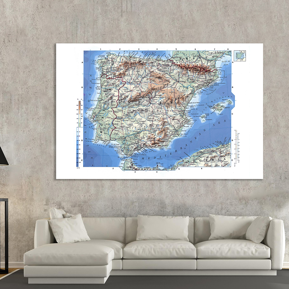225*150Cm Của Tây Ban Nha Địa Hình Cao Bản Đồ Trong Tiếng Tây Ban Nha Không Dệt Tranh Canvas Trang Treo Tường Nhà trang Trí Đồ Dùng Học Tập