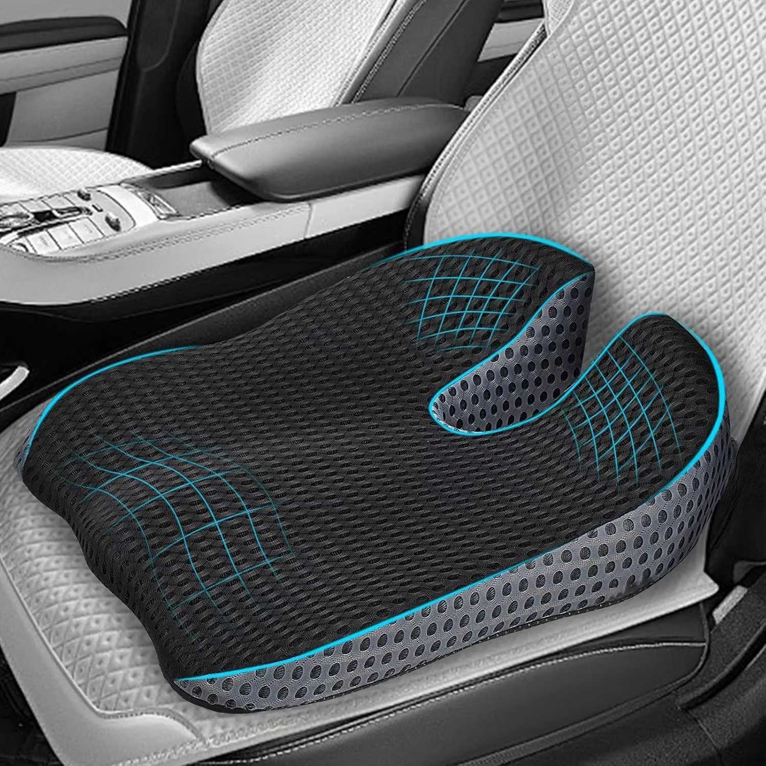 Cojín de Asiento de Coche de Espuma Viscoelástica, Cojín Elevador para Asiento de Coche, Transpirable, con Malla, para Asientos de Coche con Correas Ajustables
