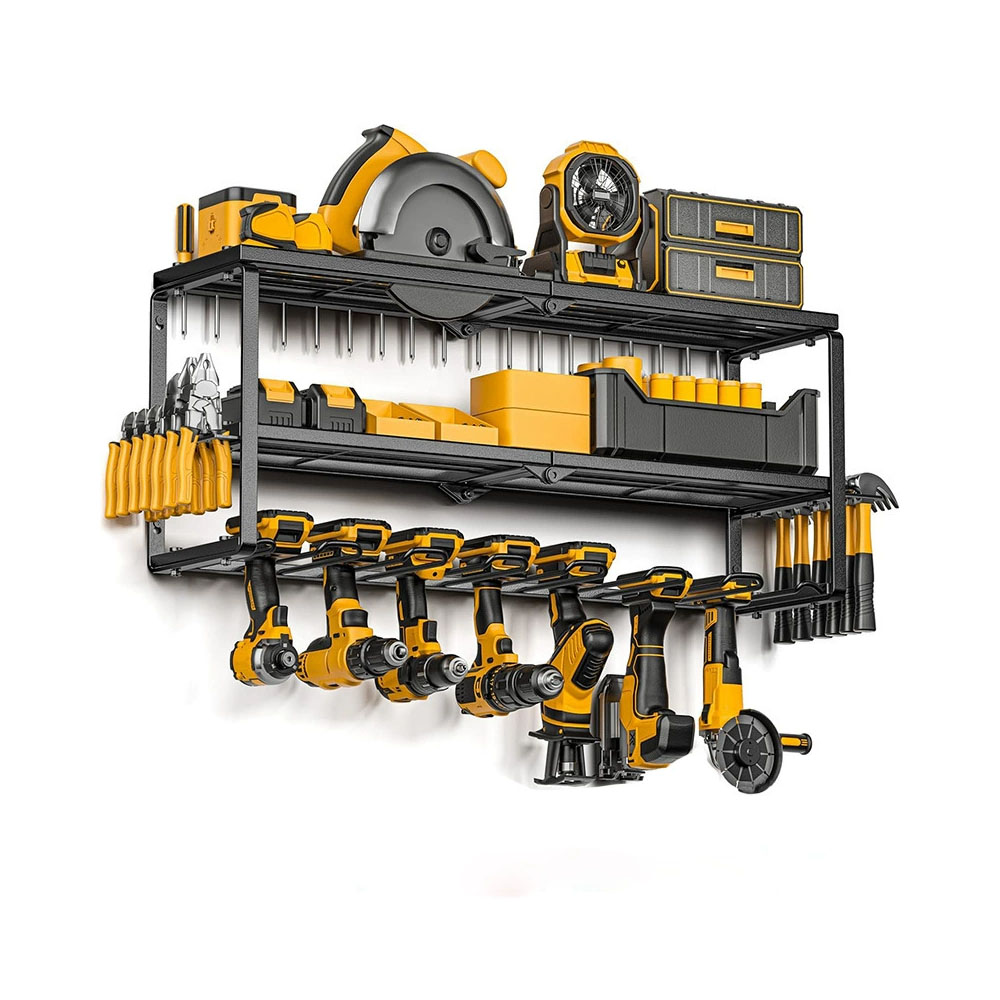 Organizzatore per utensili elettrici multistrato, portaoggetti per garage per trapani, cacciaviti e cassette degli attrezzi, organizer per officina a parete