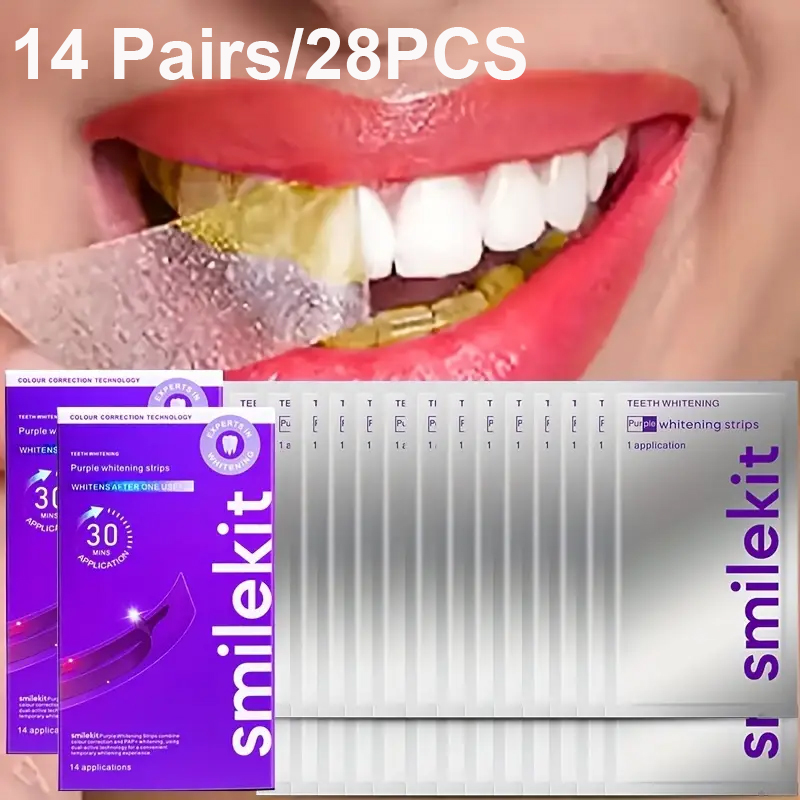 14 pares de tiras de brilho dental para dentes, tiras de branqueamento 9d tiras brancas de sensibilidade reduzida para clareamento dos dentes