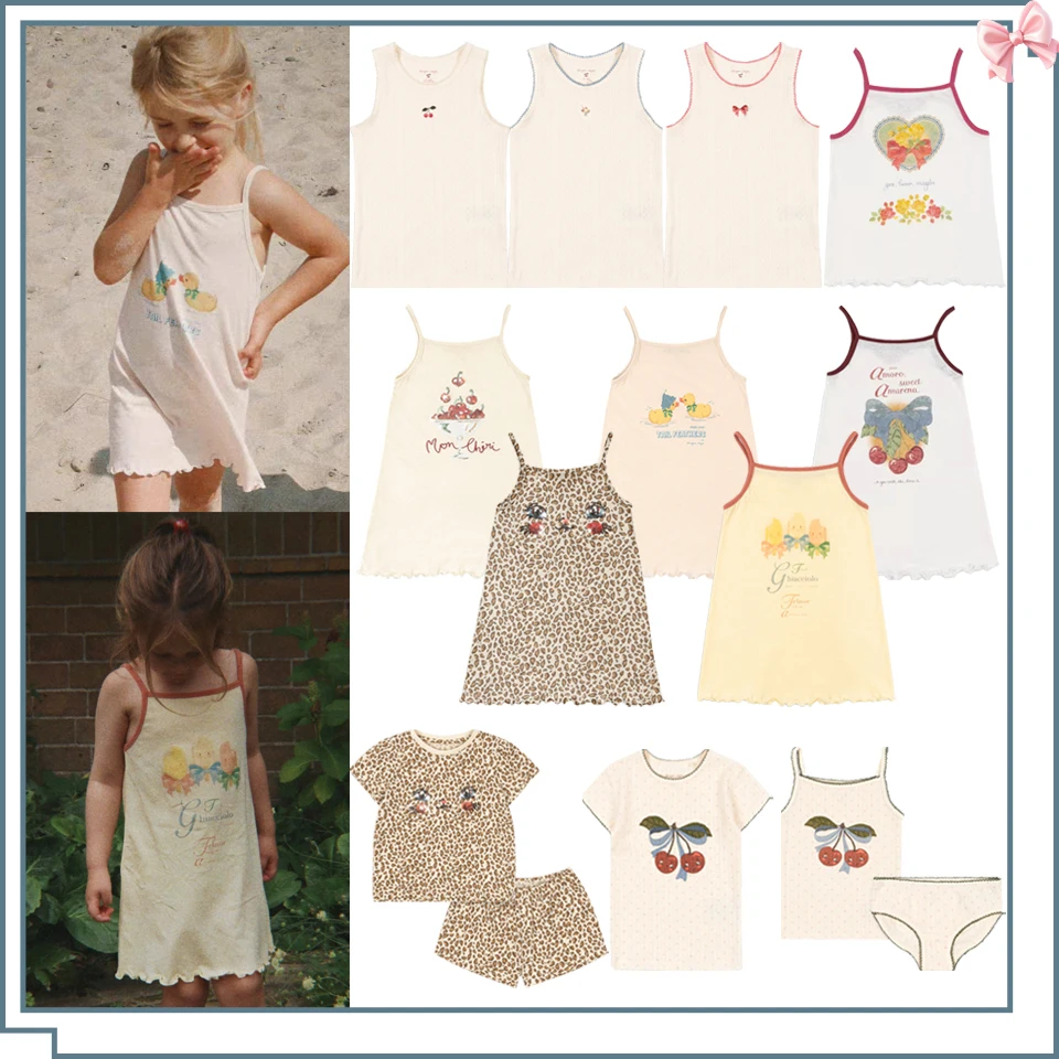Meisjes Sling Jurkjes 2026 KS Meisjes Schattige Eendjes Print T-shirts Vest Jurk Kinderen Dunne Zachte Tops Shorts Kinderen Huispak Kleding Set