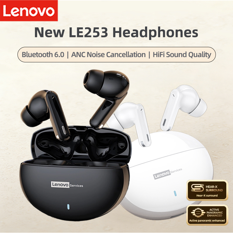 Lenovo LE253 Wireless Bluetooth 6.0 Headphones TWS HiFi Sound ANC Noise Reduction Earphones Gaming Sports Earbuds With Mic New
