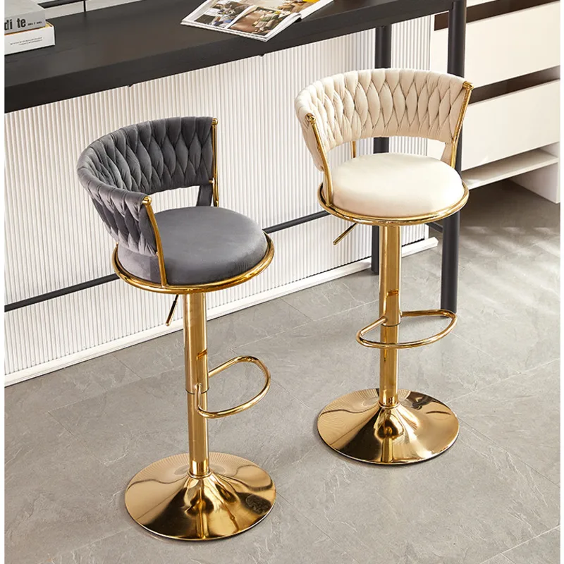 Silla de Bar sencilla y moderna, respaldo de pie alto, taburete para mostrador, asiento giratorio de elevación para restaurante, muebles nórdicos de terciopelo respetuosos con la piel