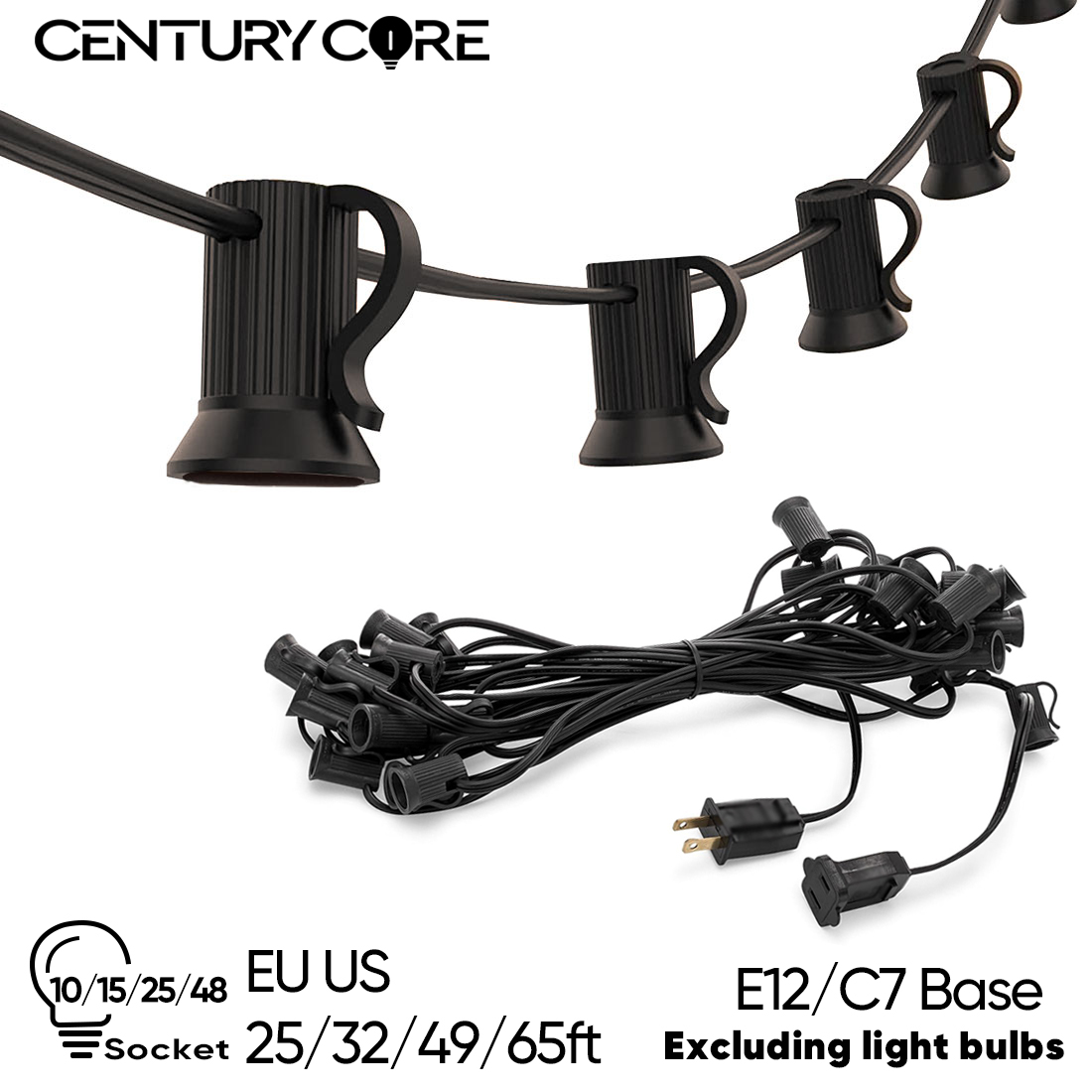 Tira de luces E12 enchufes C7 Base Cable eléctrico UE 220V EE. UU. 110V lámpara conectable impermeable decoración de cumpleaños de boda