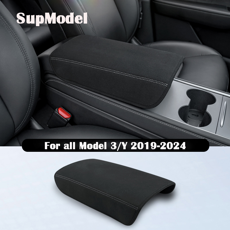 Capa de apoio de braço de camurça falsa premium para Tesla Model Y e Model 3 Highland 2024 2023 Acessórios para console central