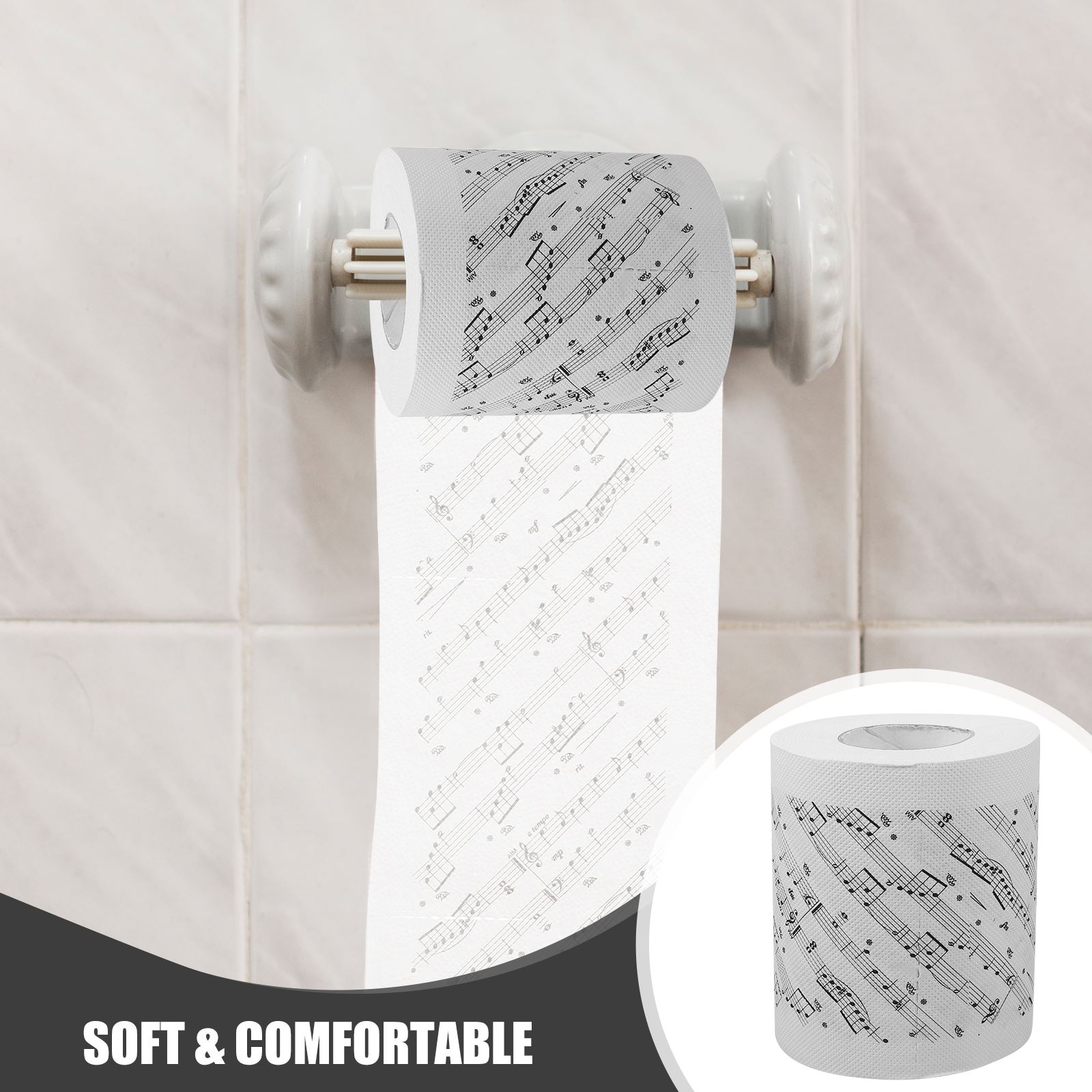 Rollo de papel higiénico con estampado de notas musicales, rollo de papel higiénico decorativo, rollos de pañuelos para el baño, papel higiénico