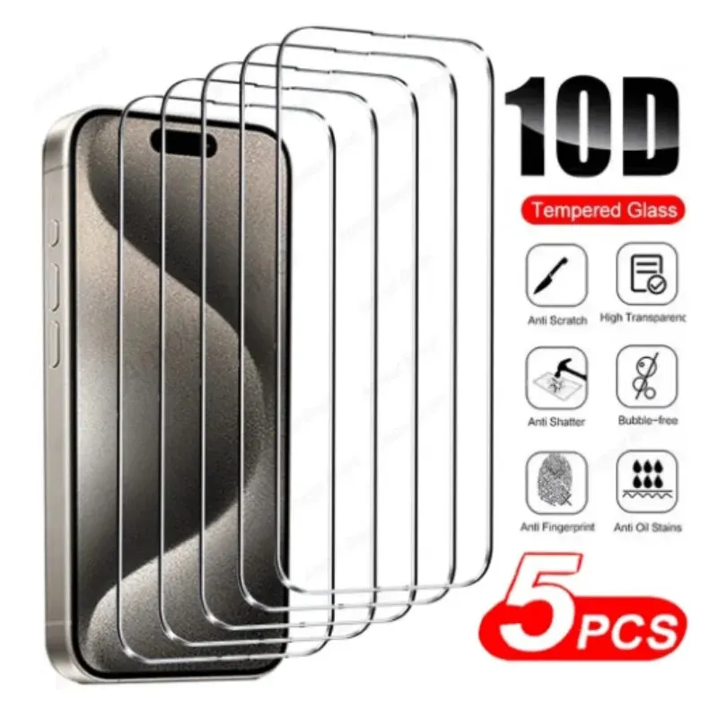 5Pcs 강화 유리 화면 보호기 아이폰 16 15 14 13 12 11 Pro Max 12 13Mini XS XR X 8 7 6S Plus SE 2022 투명 필름 커버