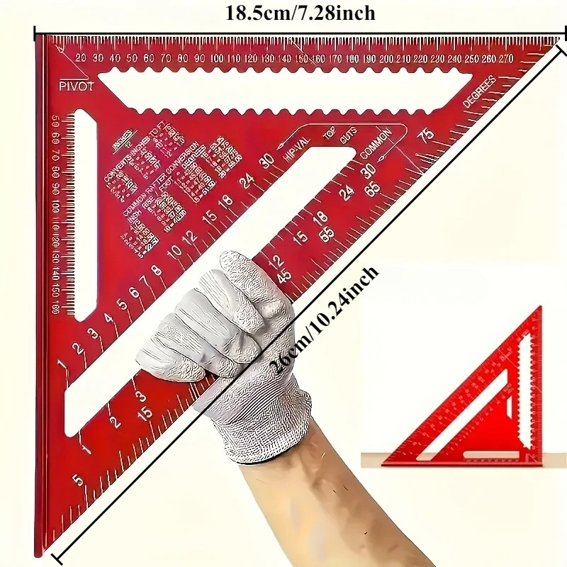 Règle carrée en aluminium de précision - règle triangulaire rouge pour le travail du bois, projets de décoration et de design pour la maison