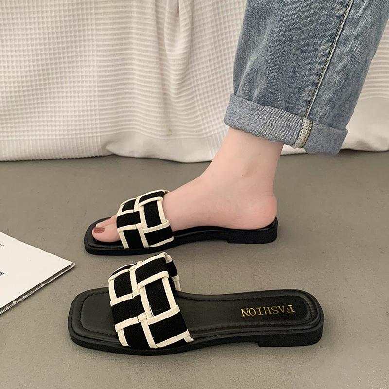 Zomer 2025, gevlochten slippers, damesschoenen met open teen, temperament met dikke modeslippers, strandschoenen, damesschoenen