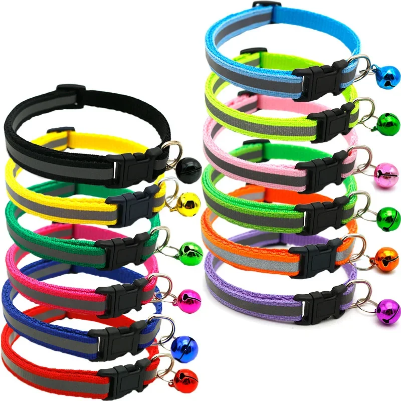 Reflektieren des Katzen halsband verstellbare Schnalle Halsring Halskette Glocke Haustier Produkte Sicherheit Nylon Colla Kragen Para Gatos