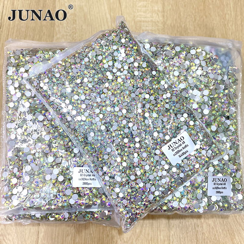 JUNAO 100 brut SS3 SS4 SS5 SS6 SS30 SS40 SS50 Cristal de grande taille AB Strass en verre cristaux à dos plat Strass Non correcteurs pour bricolage