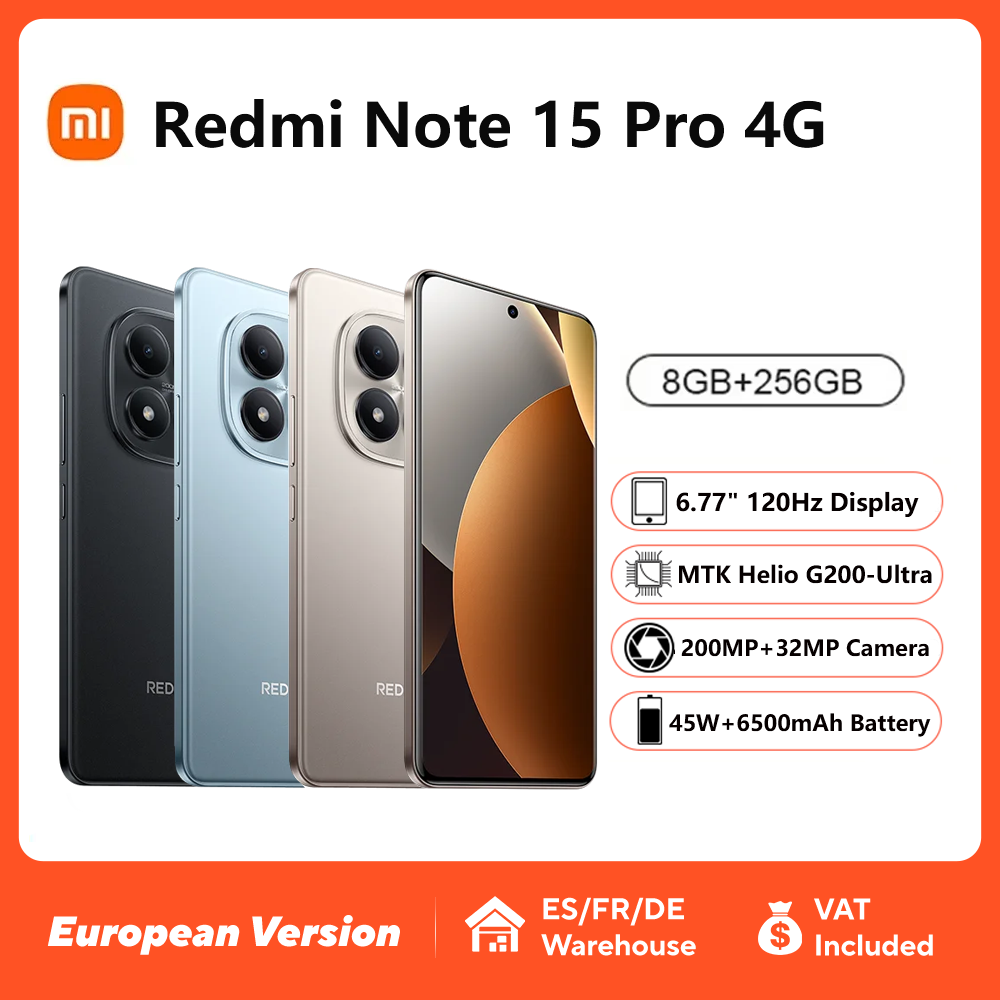 Xiaomi Redmi Note 15 Pro 4G Smartphone NFC MTK Helio G200-Ultra 6,77 Zoll 120Hz Display 200MP OIS, 45W Ladefunktion, IP65, Akku 6500 mAh