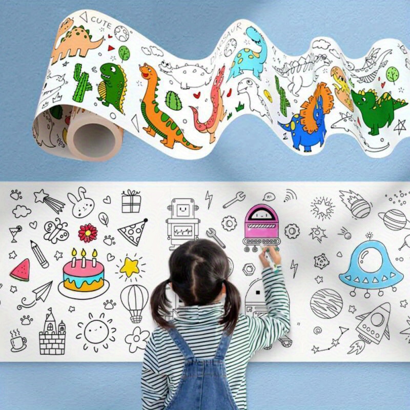 Dinosaur Childrens Graffiti Picture Scroll Coloring Picture Scroll Three Meter Long Pattern Not Repeated Not Dirty Wall