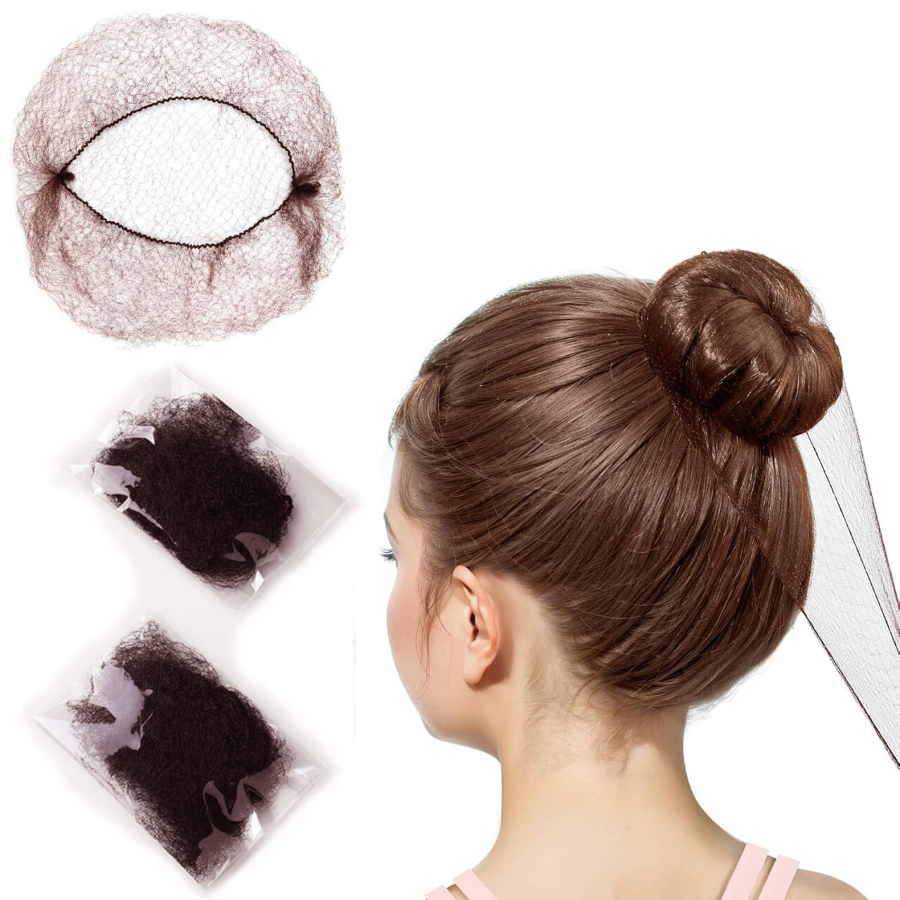 20/60 unidades de Redes de Cabelo Invisíveis de Nylon, Toucas Descartáveis Duráveis para Coque de Ballet, Malha com Borda Elástica de 5mm para Dança e Performance