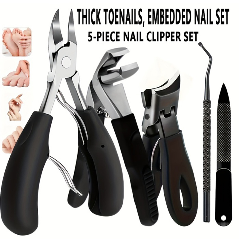 1/5Pcs Nail Care Kit for Ingrown & Thick Toenails - Heavy-Duty Clippers Set with Nail File, Cuticle Nippers, and Grooming Tools