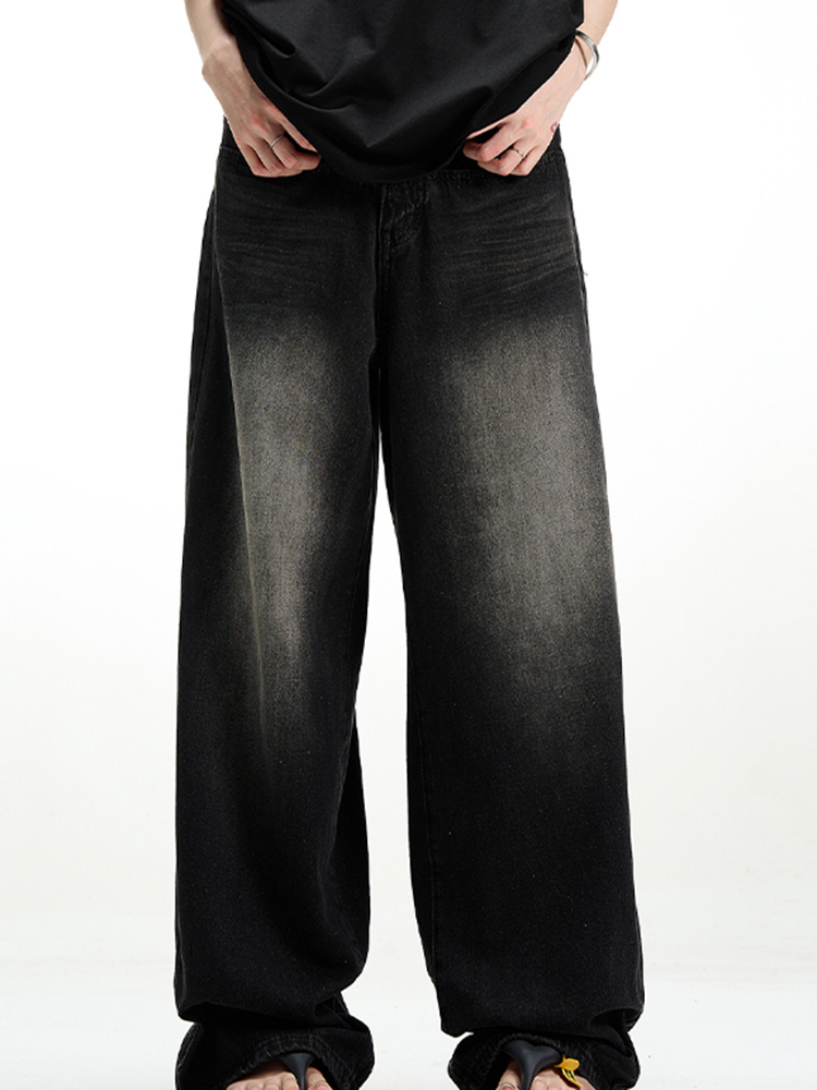 Męskie klasyczne amerykańskie hip-hopowe rapowe dżinsy z szerokimi nogawkami Popularne młodzieżowe dżinsy Męskie proste nogawki Retro luźne spodnie Oversized Denim Pants