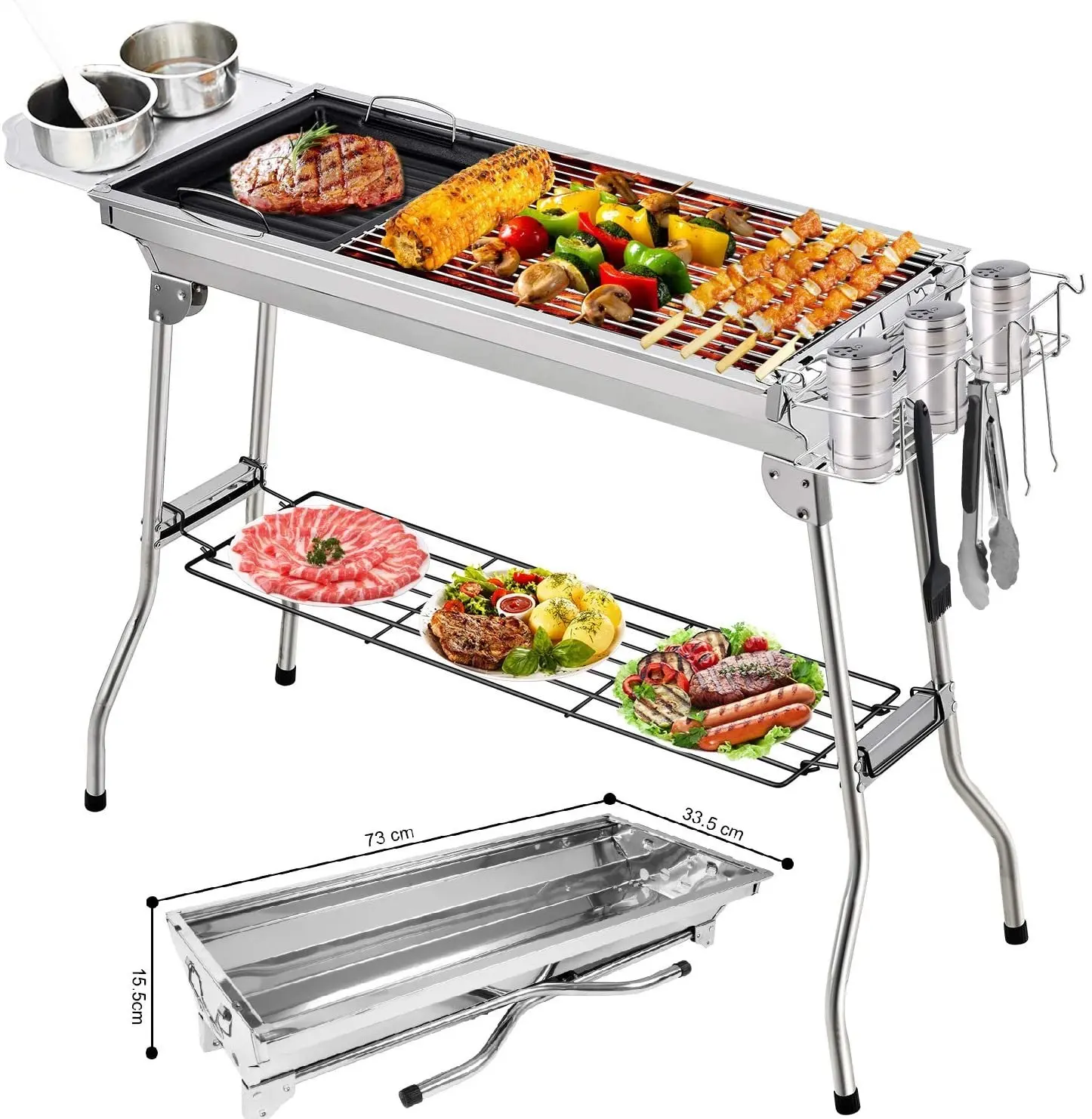 Grills à charbon de bois en acier inoxydable, ensembles d'outils de barbecue, Kit d'ustensiles de cuisine pour pique-nique Camping fête