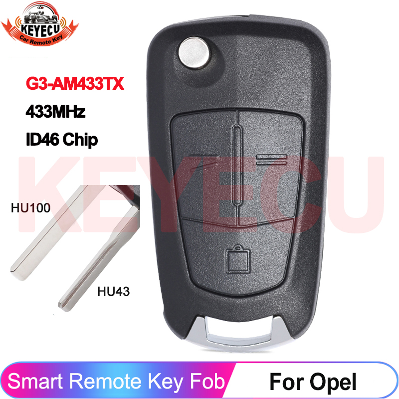 Keyecu Smart Flip 3 Button Afstandsbediening Sleutelhanger 433Mhz PCF7946 ID46 Voor Vauxhall Opel Vectra C Signum 2003 2004 2005-2007 HU43 HU100
