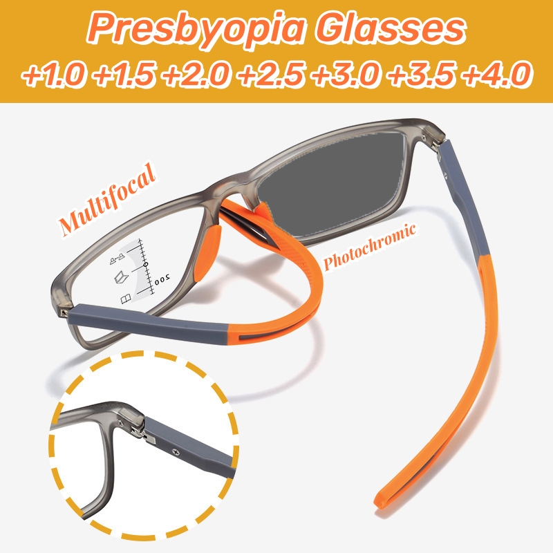 Occhiali da lettura multifocali fotocromatici per sport all'aria aperta Occhiali da vista diottrie ultraleggeri unisex Occhiali da presbiopia anti-luce blu