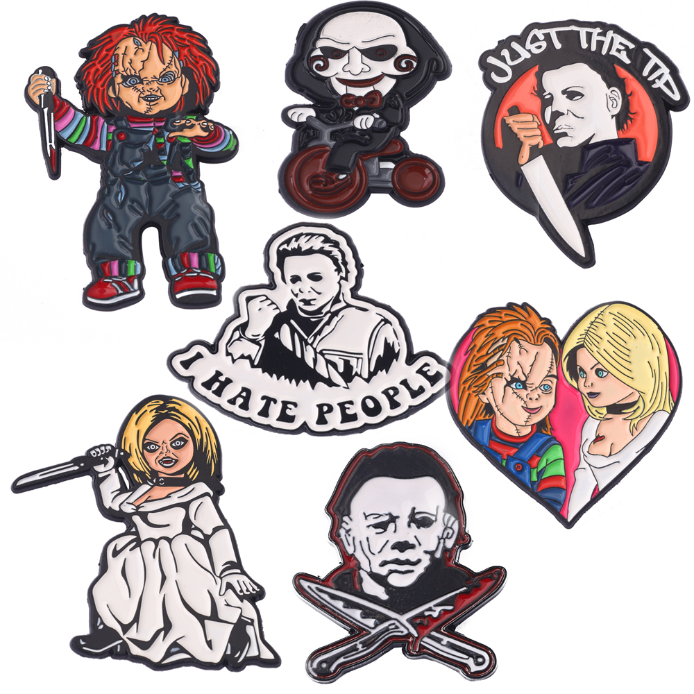 7 unids/set Horror Killer esmalte Pin película broche solapa Pins insignia en mochila accesorios de ropa regalos de vacaciones de moda