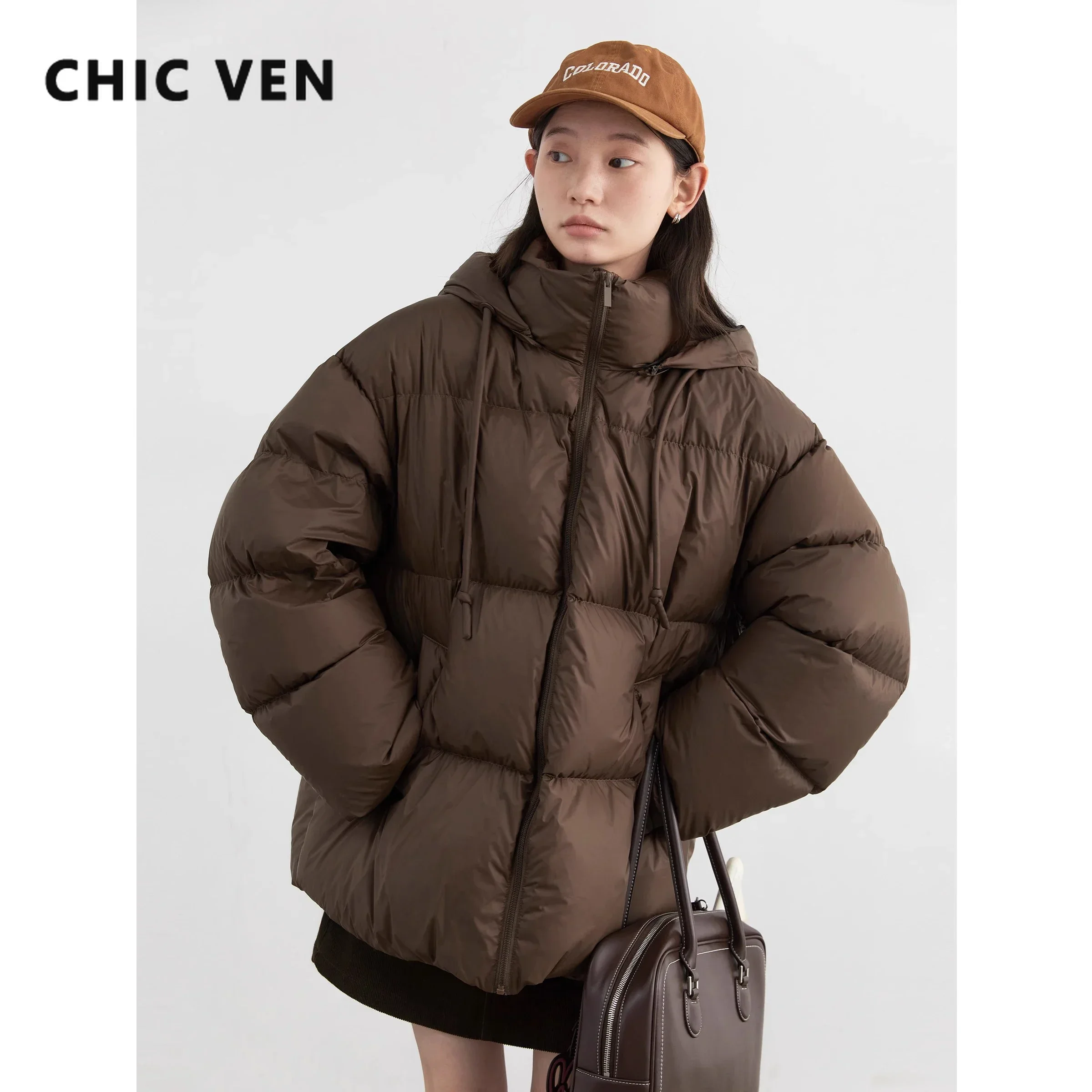 CHIC VEN женские пуховые пальто однотонные свободные новые с капюшоном 90 белый утиный пуховик пуховик пышная женская верхняя одежда осень зима 2024