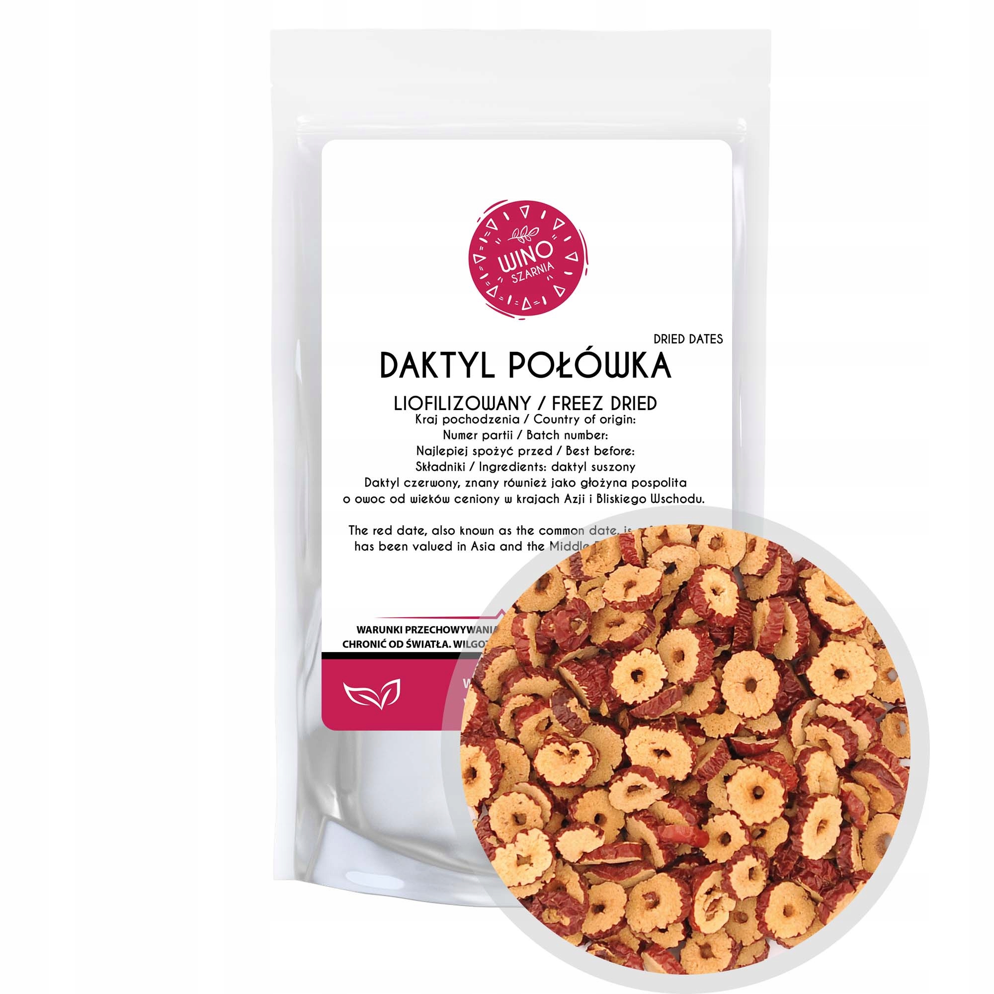 Daktyl Chiński Jujube Liofilizowany Głożyna plastry - 50g