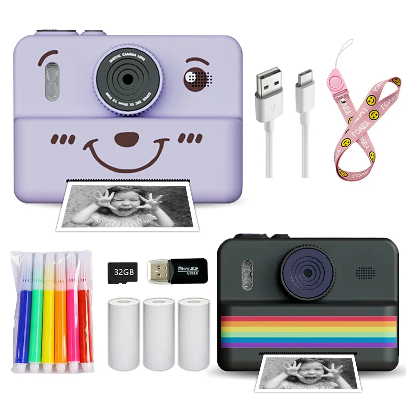 Câmera Digital Infantil com Impressão Instantânea, Mini Impressora, Câmera Portátil de Vídeo de 2.8 polegadas com Impressão Térmica Instantânea