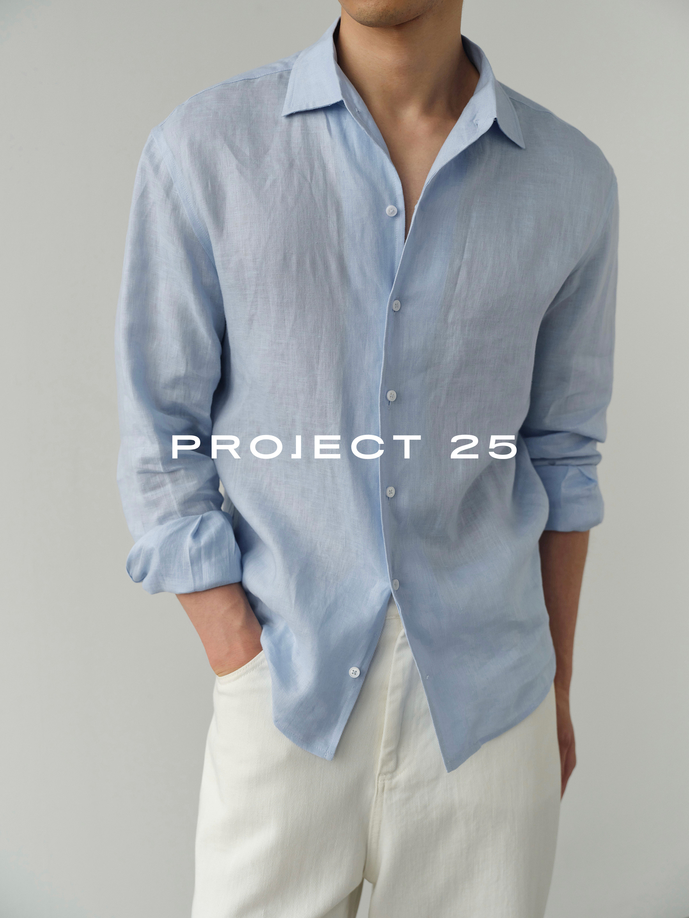 Camisa de Linho Masculina PROJECT 25 Normandy TEX-NORD, Estilo Old Money Respirável e Refrescante, Blusa Casual de Manga Longa Luxuosa para o Dia a Dia