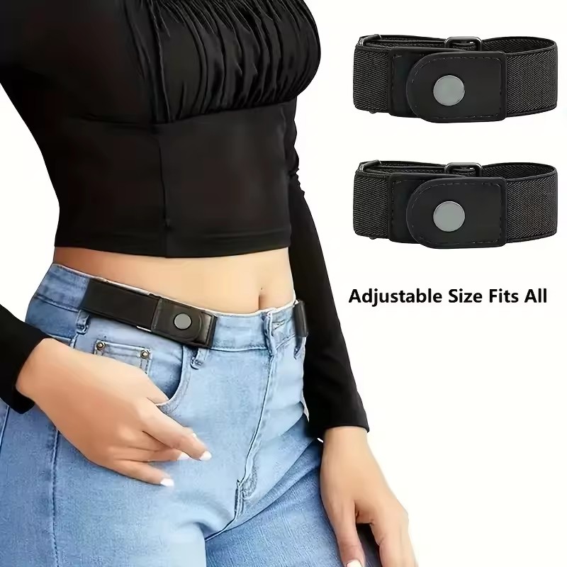 Conjunto de 2 uds. De cinturón elástico sin hebilla para mujeres y hombres, cinturón elástico Unisex para pantalones vaqueros, hebilla informal, cinturones invisibles ajustables gratis