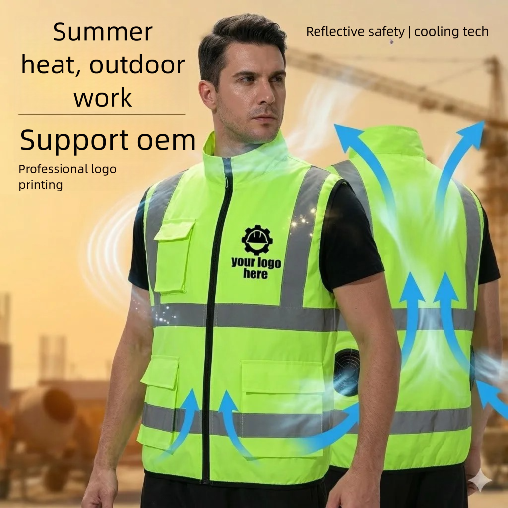 Reflektierende Warnweste mit Kühlfunktion für Sommer, Klimatisierte Kleidung für Männer und Frauen, Atmungsaktive Arbeitskleidung gegen Sonnenschlag