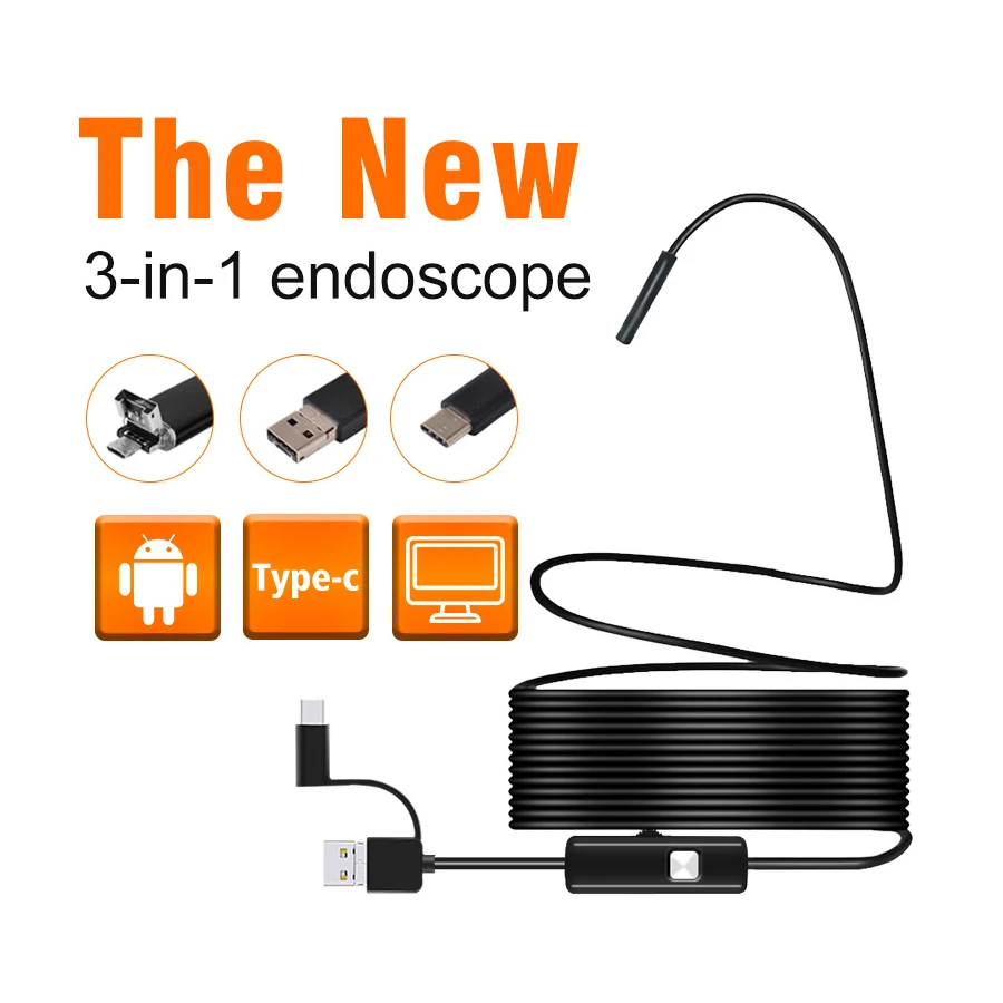 3,9/5,5/7,0/8mm 1080P 3 en 1 herramienta de inspección endoscópica de doble lente cámara endoscopio de tubería para teléfono inteligente móvil Android coche