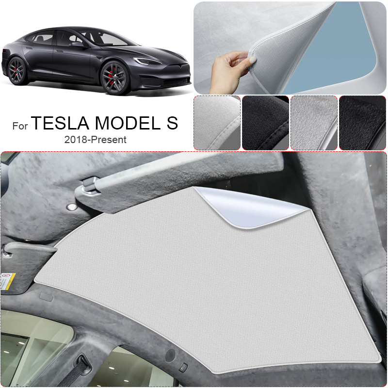 Auto-Wildlederstoff Elektrostatische Adsorption Sonnendach-Sonnenschutz Auto Anti-UV für TESLA MODEL S 2018-2026 Wärmeisolierung Dachfenster