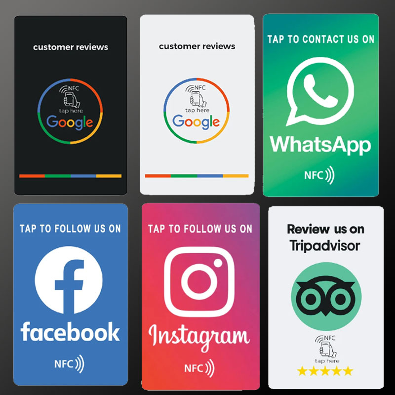 Tarjetas de revisión universales NFC de Google Instagam Facebook para Android/iPhone Tap URL Escritura Tarjetas de revisión de negocios sociales
