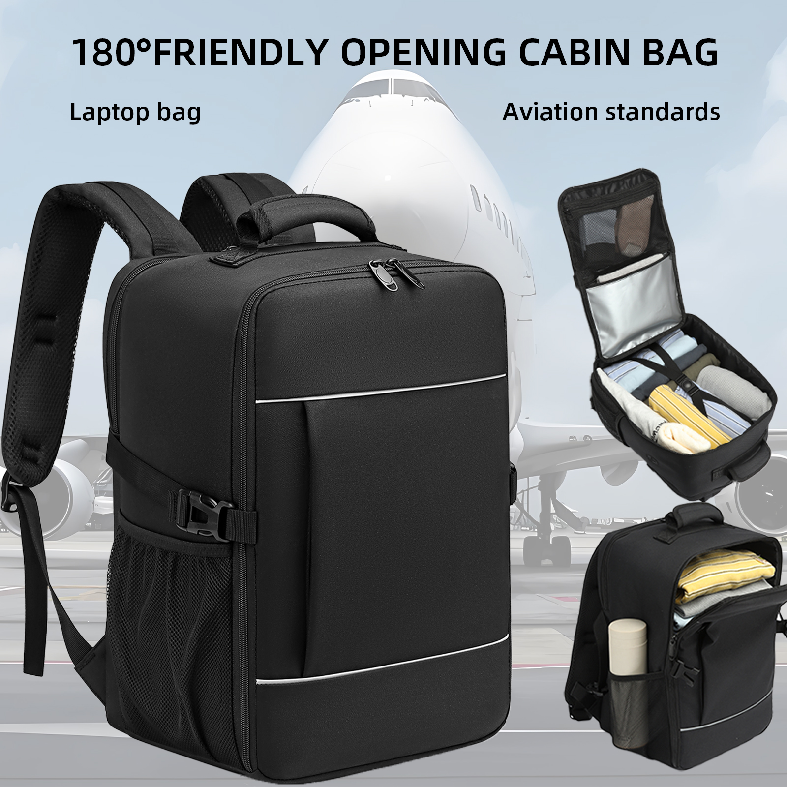 Mochilas de viaje 40x20x25 ryanair bolsa de cabina Maleta de mano unisex Mochila para computadora portátil de 15,6 pulgadas para la escuela, tira reflectante nocturna