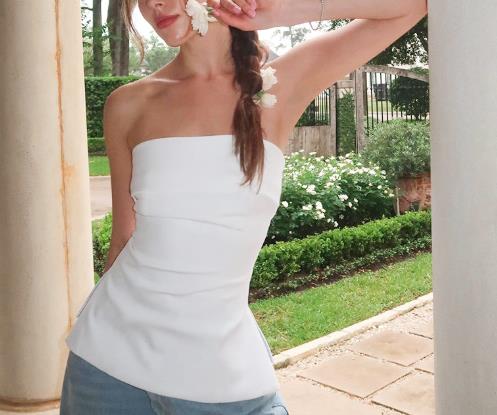 ผู้หญิงฤดูร้อนใหม่สีทึบแขนกุดBacklessกว้างLapel Slit Straplessเซ็กซี่สําหรับผู้หญิง