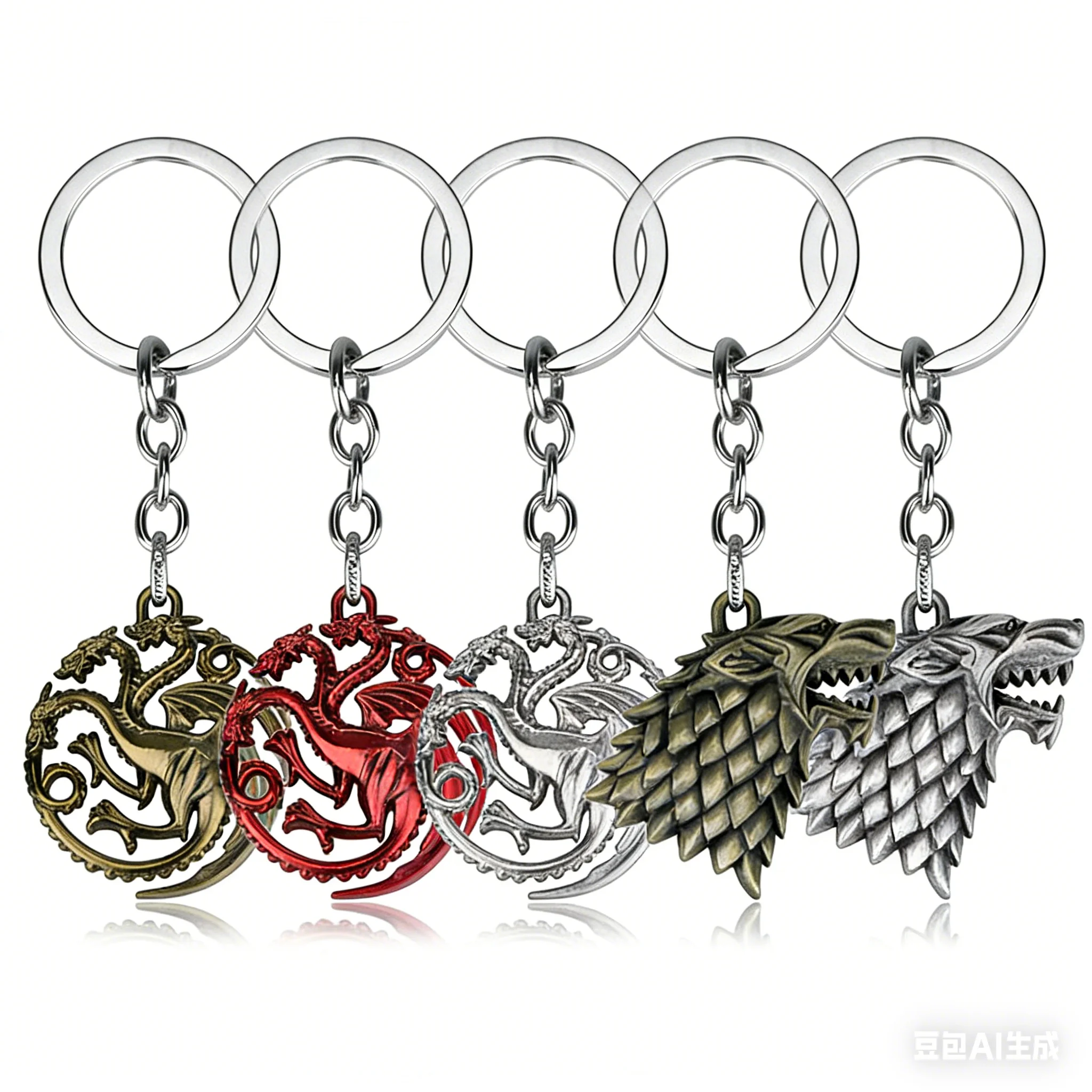 House Targaryen Badge Keychain Wolf Head Drodon Rhaegal Blood Dragon Stark Family Winterfell Hollow Pendant Gift Trinket