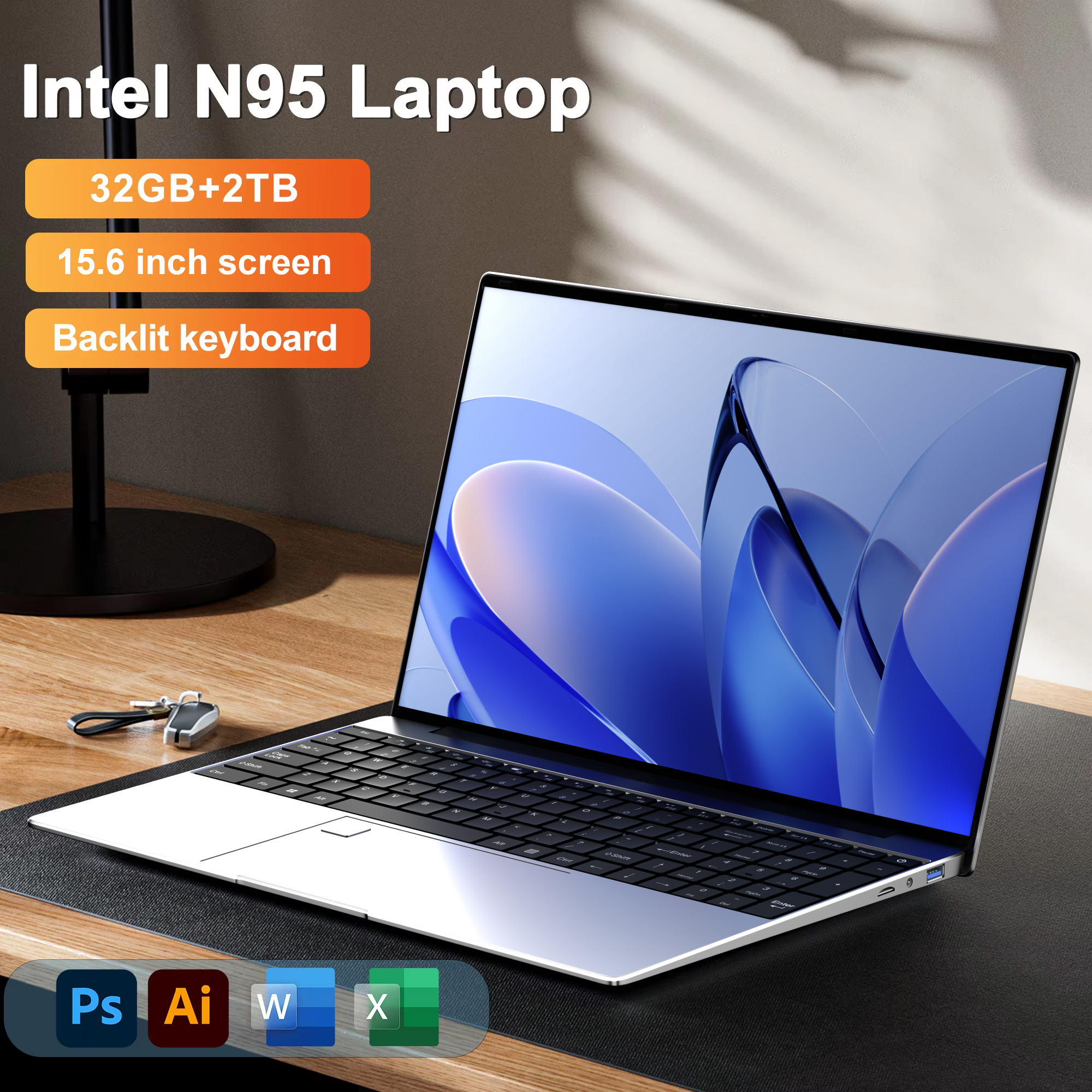 Lekki laptop 15,6 cala N95 Wyświetlacz FHD IPS Bateria 7500 mAh 16 GB/32 GB RAM 256 GB-2 TB SSD Podświetlana klawiatura Odblokowanie odciskiem palca