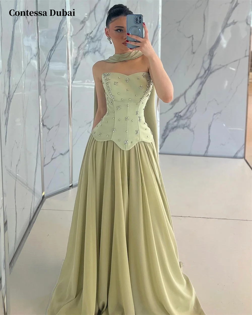 Contessa Dubai robes de soirée personnalisées a-ligne robe de soirée de bal 2025 luxe sans bretelles longueur au sol فساتmavera