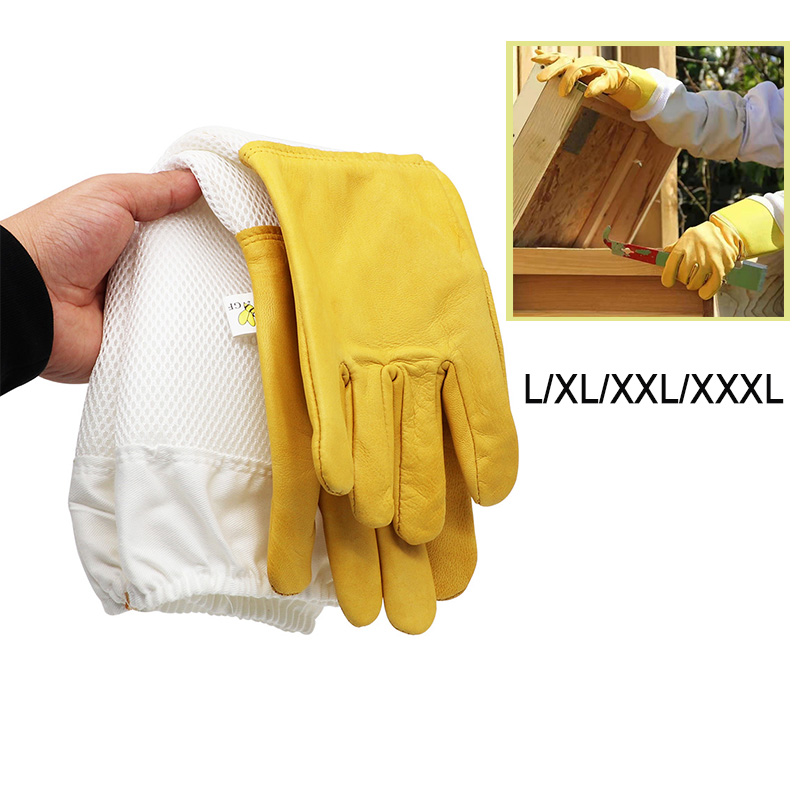 Beekeeping ถุงมือป้องกัน Breathable ตาข่ายสีเหลืองสีขาว Sheepskin และผ้าสำหรับ Apiculture ถุงมือการเลี้ยงผึ้ง
